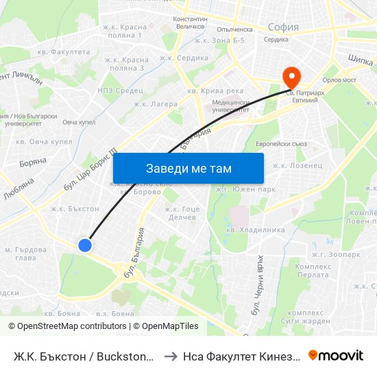Ж.К. Бъкстон / Buckstone Qr. (0586) to Нса Факултет Кинезитерапия map