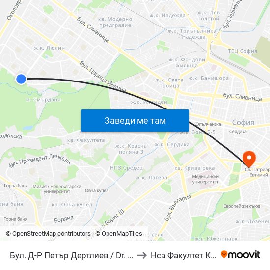 Бул. Д-Р Петър Дертлиев / Dr. Petar Dertliev Blvd. (0322) to Нса Факултет Кинезитерапия map