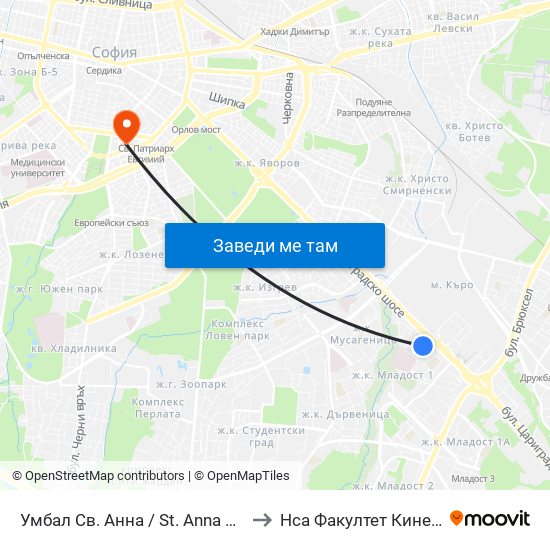 Умбал Св. Анна / St. Anna Hospital (1195) to Нса Факултет Кинезитерапия map