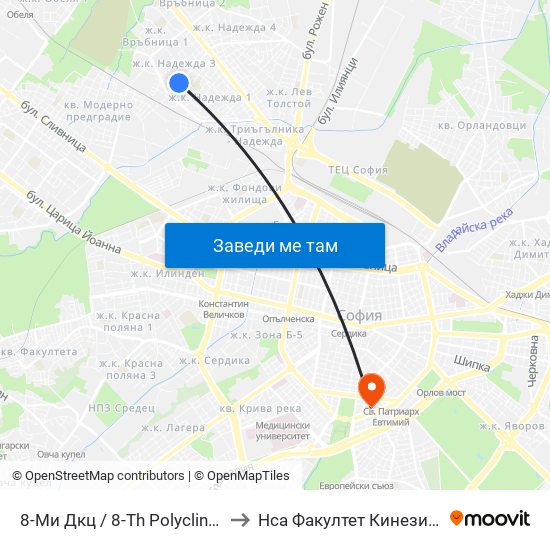 8-Ми Дкц / 8-Th Polyclinic (0043) to Нса Факултет Кинезитерапия map