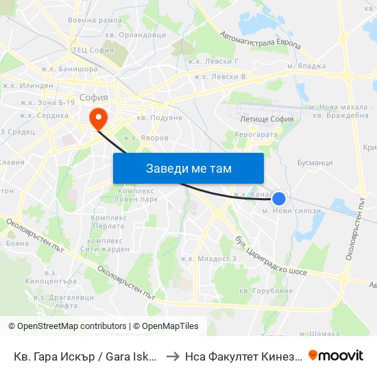 Кв. Гара Искър / Gara Iskar Qr. (0036) to Нса Факултет Кинезитерапия map