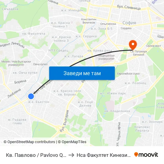 Кв. Павлово / Pavlovo Qr. (0889) to Нса Факултет Кинезитерапия map