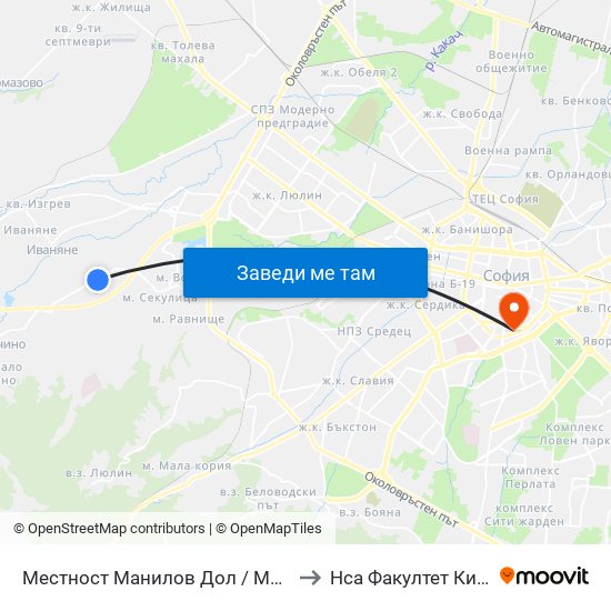 Местност Манилов Дол / Manilov Dol Area (0917) to Нса Факултет Кинезитерапия map