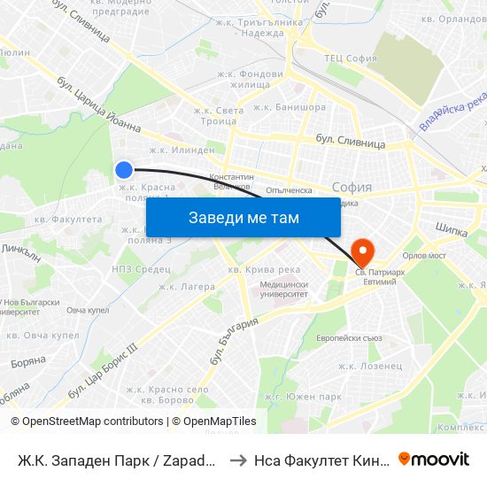 Ж.К. Западен Парк / Zapaden Park Qr. (0619) to Нса Факултет Кинезитерапия map