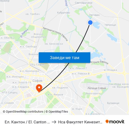 Ел. Кантон / El. Canton (0561) to Нса Факултет Кинезитерапия map