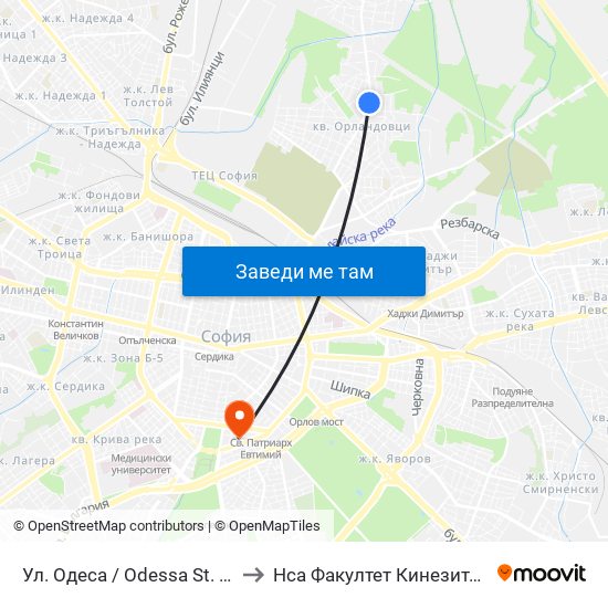 Ул. Одеса / Odessa St. (2356) to Нса Факултет Кинезитерапия map