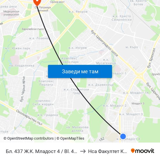 Бл. 437 Ж.К. Младост 4 / Bl. 437, Mladost 4 Qr. (0220) to Нса Факултет Кинезитерапия map