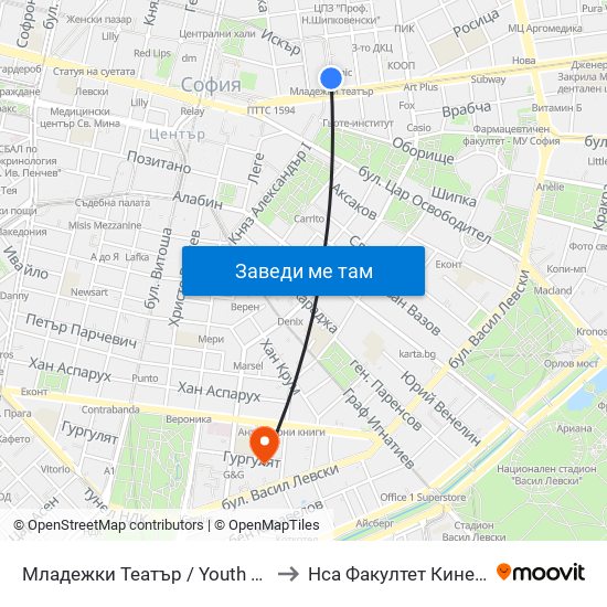 Младежки Театър / Youth Theatre (1074) to Нса Факултет Кинезитерапия map
