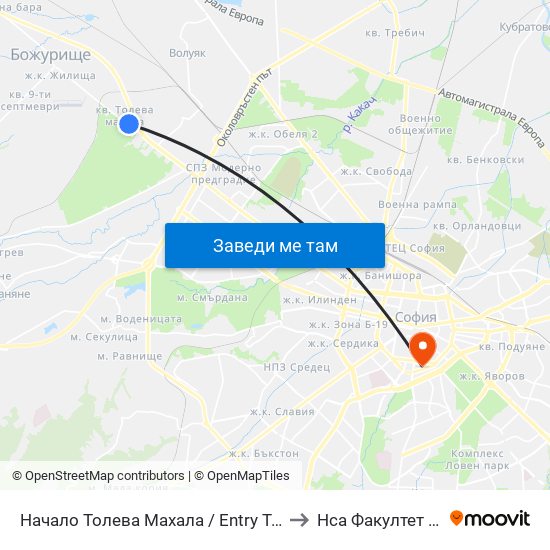 Начало Толева Махала / Entry To Toleva Neighbourhood (2501) to Нса Факултет Кинезитерапия map