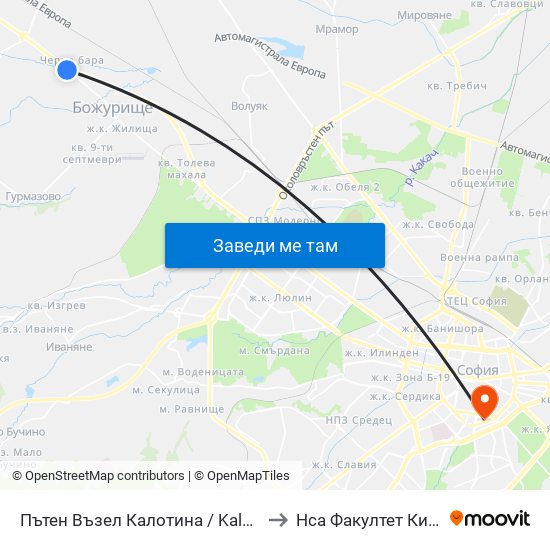 Пътен Възел Калотина / Kalotina Junction (2603) to Нса Факултет Кинезитерапия map