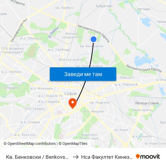 Кв. Бенковски / Benkovski Qr. (0806) to Нса Факултет Кинезитерапия map