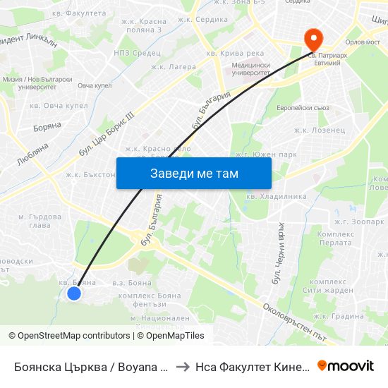 Боянска Църква / Boyana Church (0261) to Нса Факултет Кинезитерапия map