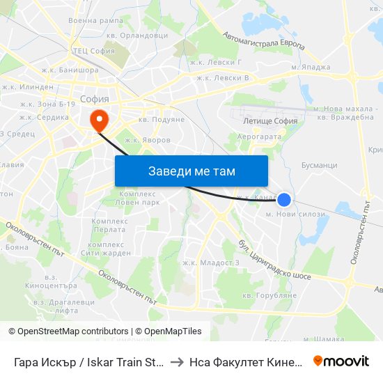 Гара Искър / Iskar Train Station (0825) to Нса Факултет Кинезитерапия map
