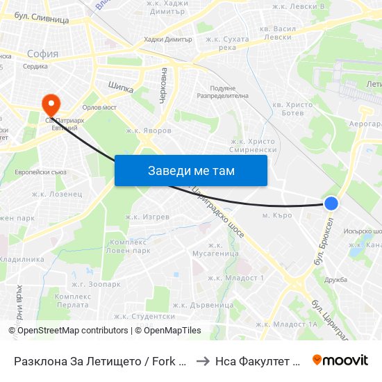 Разклона За Летището / Fork Road To Sofia Airport (1453) to Нса Факултет Кинезитерапия map