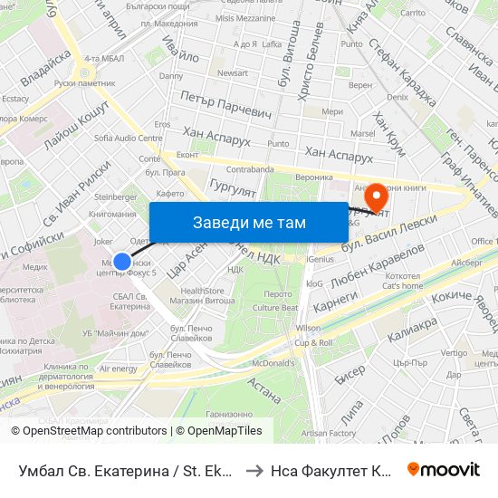 Умбал Св. Екатерина / St. Ekaterina Hospital (0443) to Нса Факултет Кинезитерапия map