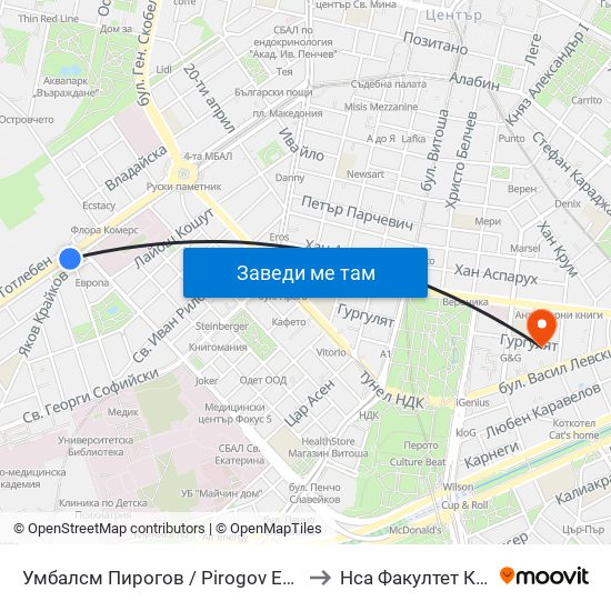 Умбалсм Пирогов / Pirogov Emergency Hospital (0759) to Нса Факултет Кинезитерапия map