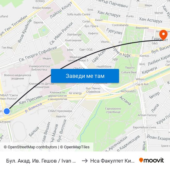 Бул. Акад. Ив. Гешов / Ivan Geshov Blvd. (0269) to Нса Факултет Кинезитерапия map