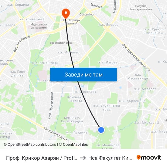 Проф. Крикор Азарян / Prof. Krikor Azaryan St. to Нса Факултет Кинезитерапия map