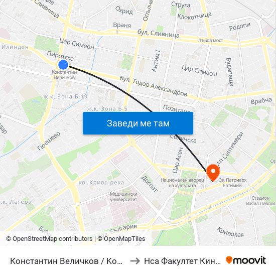 Константин Величков / Konstantin Velichkov to Нса Факултет Кинезитерапия map