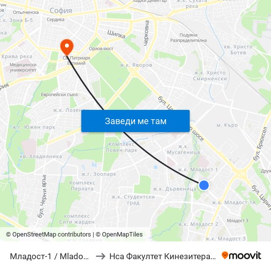 Младост-1 / Mladost 1 to Нса Факултет Кинезитерапия map