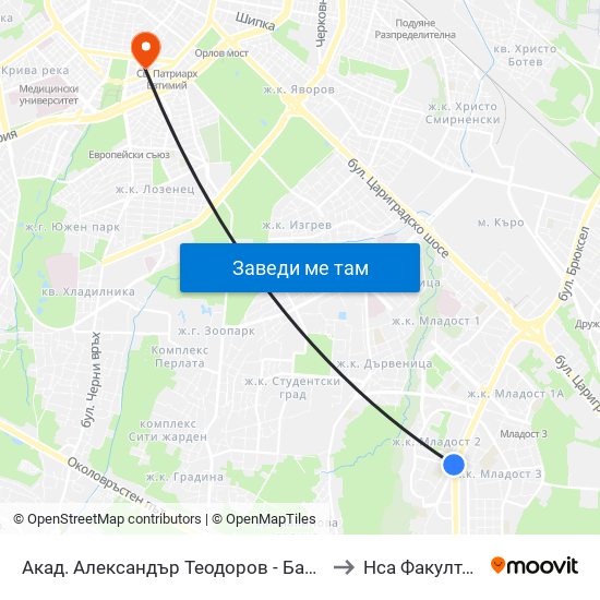 Акад. Александър Теодоров - Балан / Akademik Aleksandar Teodorov - Balan to Нса Факултет Кинезитерапия map
