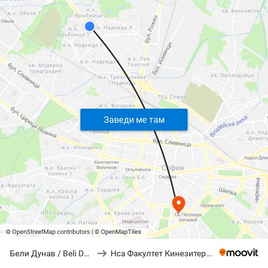 Бели Дунав / Beli Dunav to Нса Факултет Кинезитерапия map