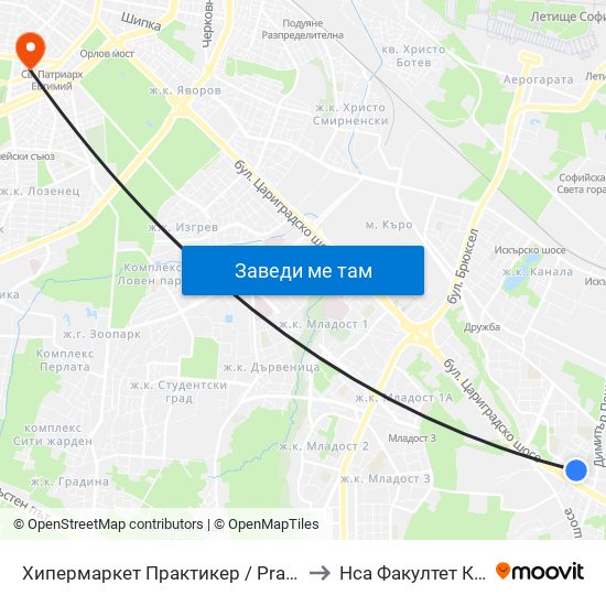 Хипермаркет Практикер / Praktiker Hypermarket (2409) to Нса Факултет Кинезитерапия map