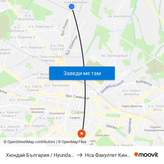 Хюндай България / Hyundai Bulgaria (6239) to Нса Факултет Кинезитерапия map