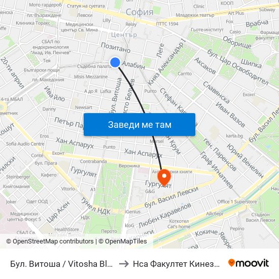 Бул. Витоша / Vitosha Blvd. (2825) to Нса Факултет Кинезитерапия map