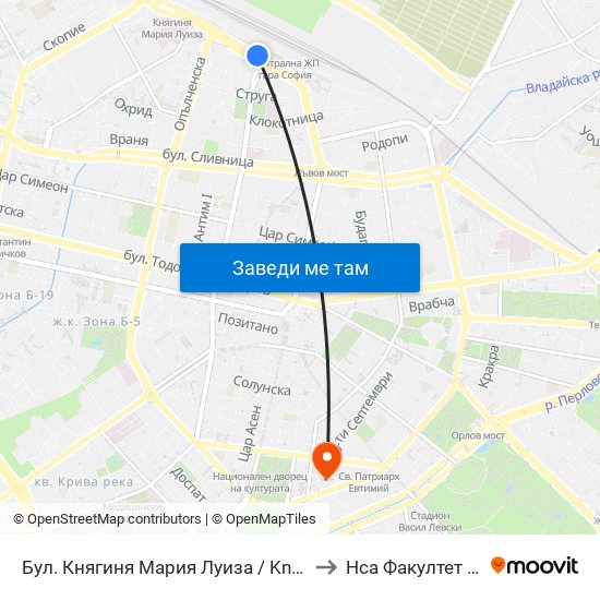 Бул. Княгиня Мария Луиза / Knyaginya Maria Luiza Blvd. (2829) to Нса Факултет Кинезитерапия map