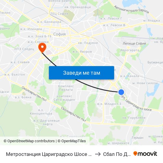 Метростанция Цариградско Шосе / Tsarigradsko Shosse Metro Station (1016) to Сбал По Детски Болести map