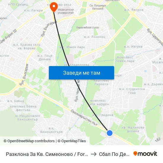 Разклона За Кв. Симеоново / Fork Road To Simeonovo Qr. (1459) to Сбал По Детски Болести map