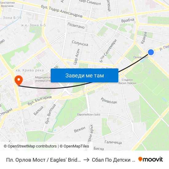 Пл. Орлов Мост / Eagles' Bridge Sq. (1290) to Сбал По Детски Болести map