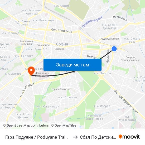 Гара Подуяне / Poduyane Train Station (0466) to Сбал По Детски Болести map