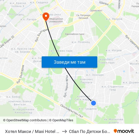 Хотел Макси / Maxi Hotel (2321) to Сбал По Детски Болести map