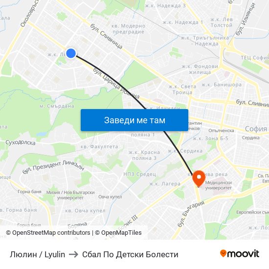 Люлин / Lyulin to Сбал По Детски Болести map