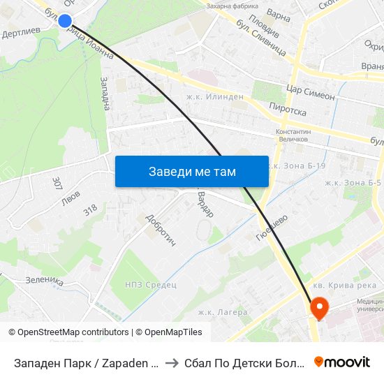 Западен Парк / Zapaden Park to Сбал По Детски Болести map