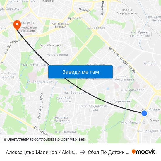 Александър Малинов / Aleksandar Malinov to Сбал По Детски Болести map