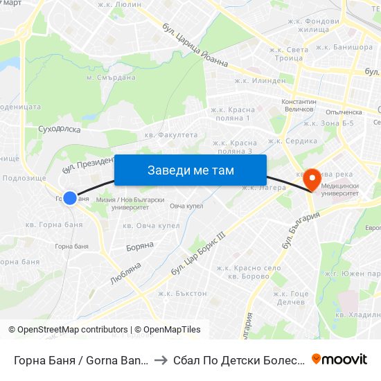 Горна Баня / Gorna Banya to Сбал По Детски Болести map