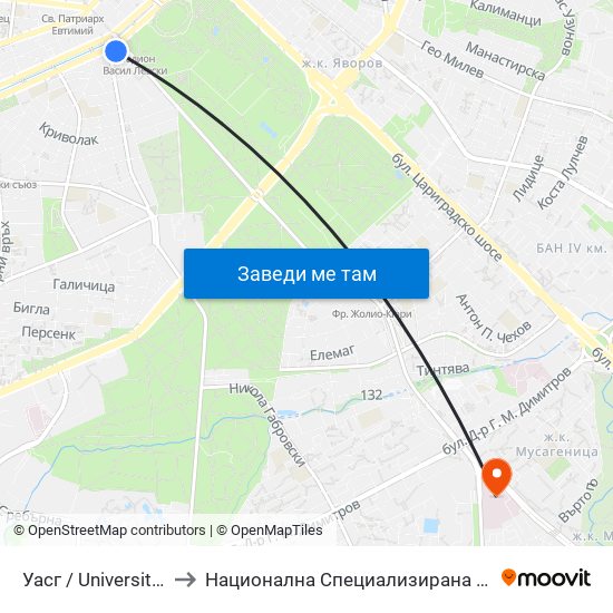 Уасг / University Of Architecture (0387) to Национална Специализирана Болница За Активно Лечение По Онкология map