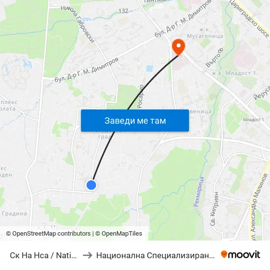 Ск На Нса / National Sports Academy (1609) to Национална Специализирана Болница За Активно Лечение По Онкология map