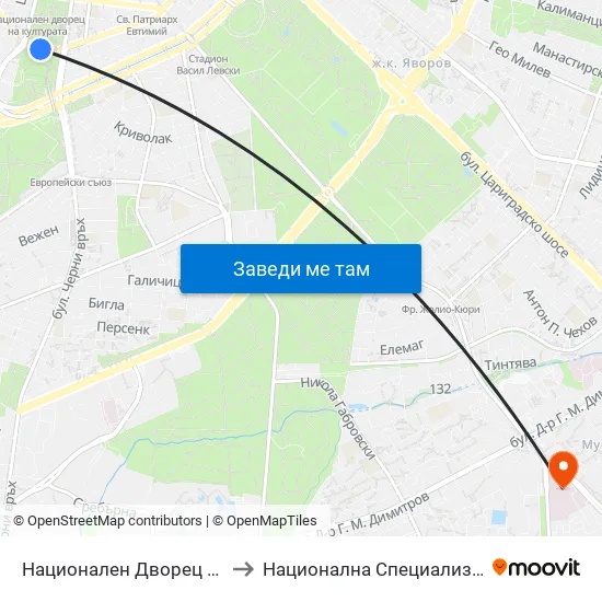 Ⓜ️ Национален Дворец На Културата / National Palace Of Culture (1139) to Национална Специализирана Болница За Активно Лечение По Онкология map