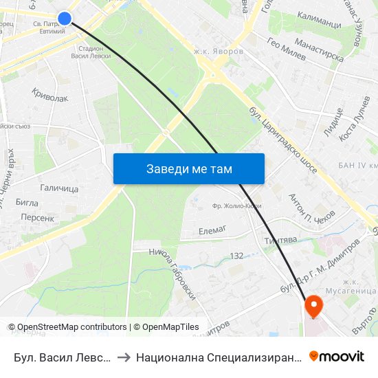 Бул. Васил Левски / Vasil Levski Blvd. (0300) to Национална Специализирана Болница За Активно Лечение По Онкология map