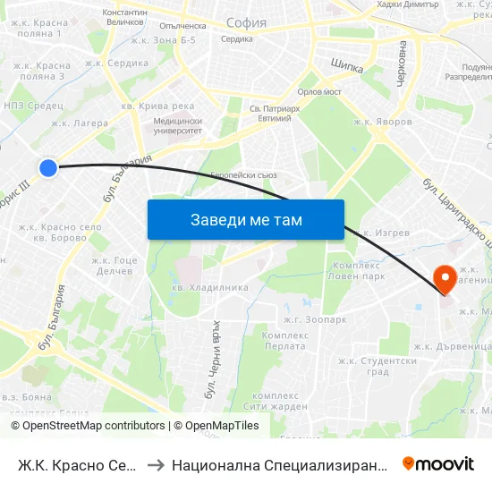 Ⓜ️ Ж.К. Красно Село / Krasno Selo Qr. (0638) to Национална Специализирана Болница За Активно Лечение По Онкология map