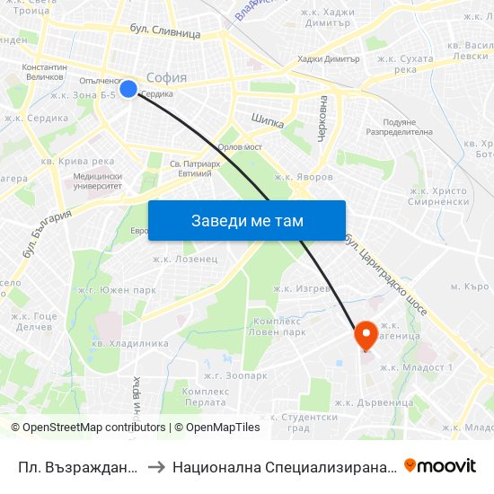 Пл. Възраждане / Vazrazhdane Sq. (1269) to Национална Специализирана Болница За Активно Лечение По Онкология map