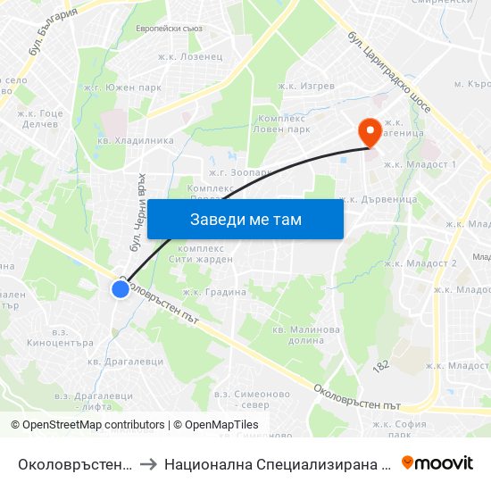 Околовръстен Път / Ring Road (1177) to Национална Специализирана Болница За Активно Лечение По Онкология map