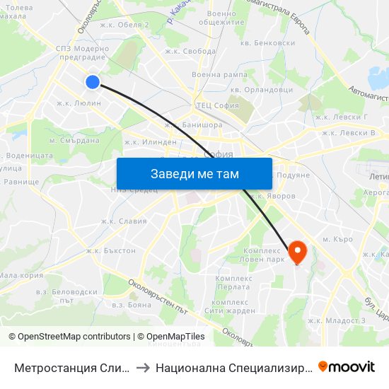 Метростанция Сливница / Slivnitsa Metro Station (1063) to Национална Специализирана Болница За Активно Лечение По Онкология map