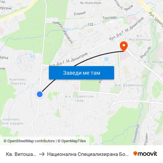 Кв. Витоша / Vitosha (0821) to Национална Специализирана Болница За Активно Лечение По Онкология map