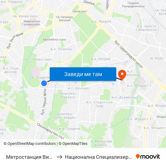 Метростанция Витоша / Vitosha Metro Station (2755) to Национална Специализирана Болница За Активно Лечение По Онкология map