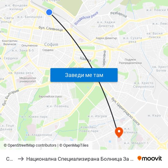 София to Национална Специализирана Болница За Активно Лечение По Онкология map